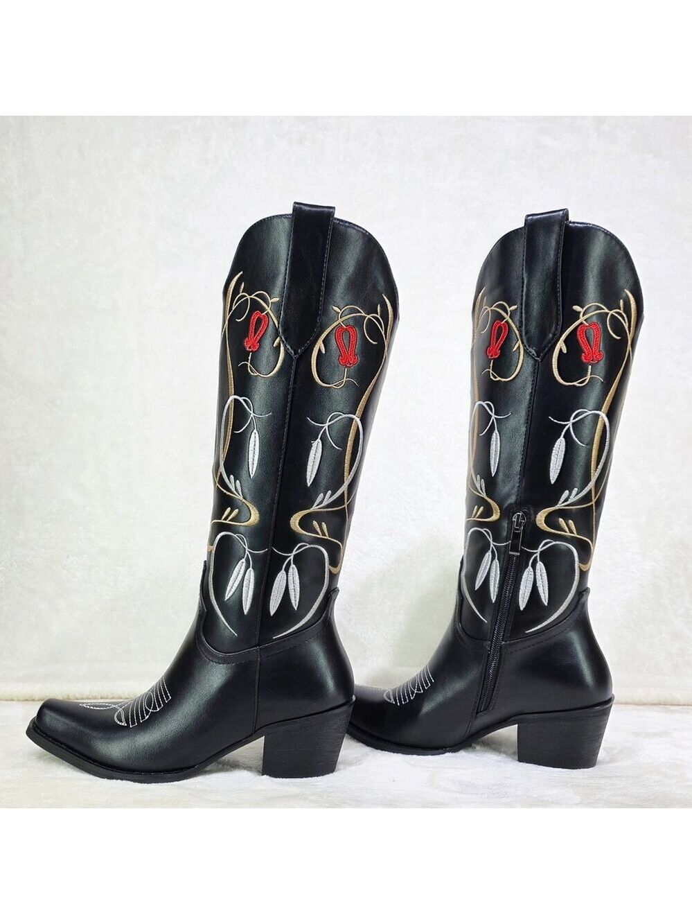 NIB Lily Bell Embroidery Country Western Cowgirl Calf Knee Boots Black - Picture 1 of 13